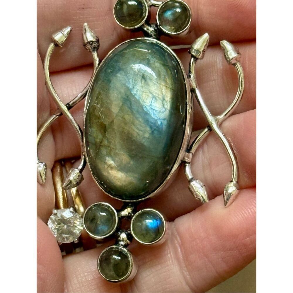 Artisan l Silver Labradorite Necklace Pendant Multi Stone Boho Statement New - Picture 3 of 6